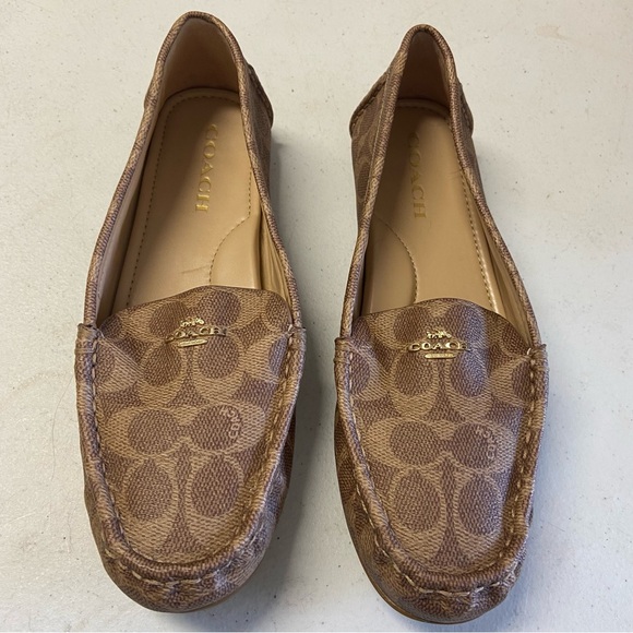 COACH Marley Driver Brown Gold Signature Logo/Leather/Tan 9 US Woman’s Loafer - Picture 2 of 12
